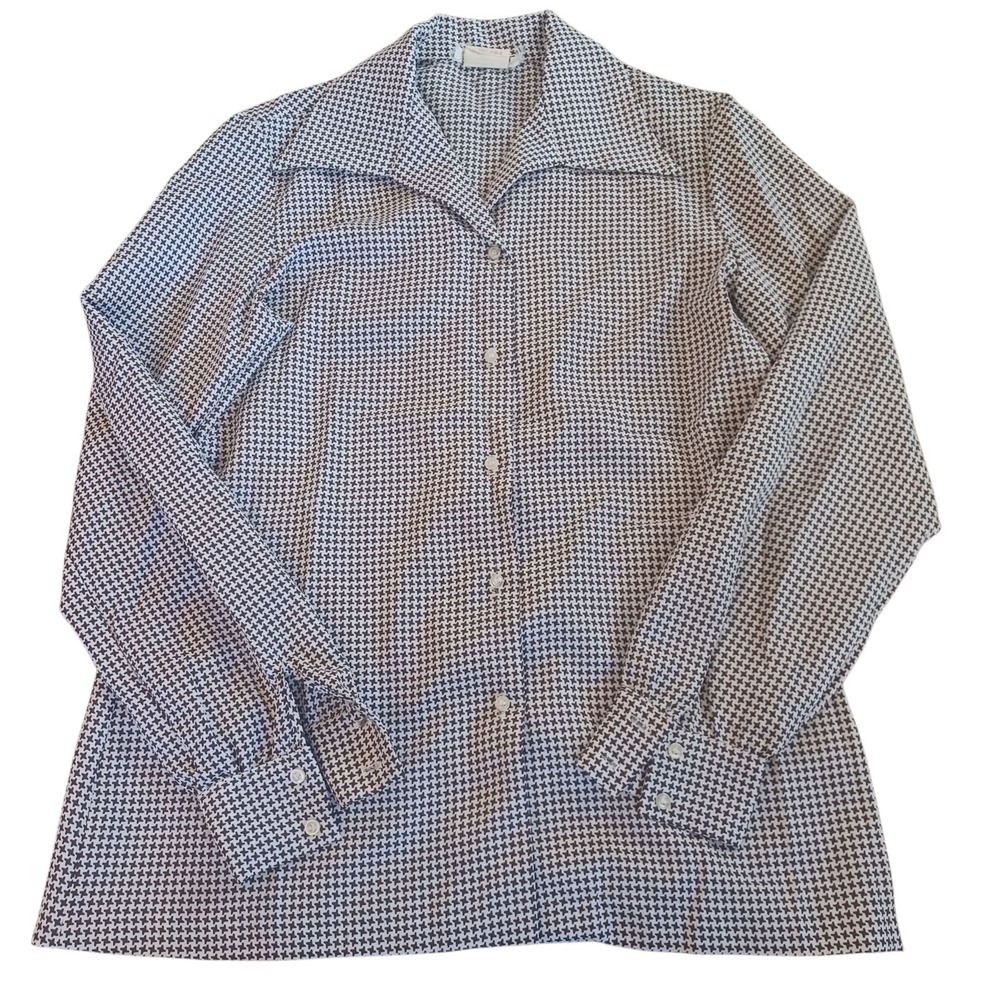Lane Bryant Vintage‎ Houndstooth Polyester Dress Shirt Button Up Blouse Top - Picture 6 of 8